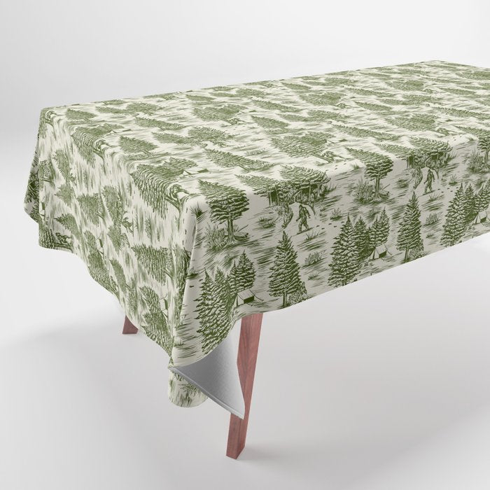 Bigfoot / Sasquatch Toile de Jouy in Forest Green Tablecloth Gallery Image 1