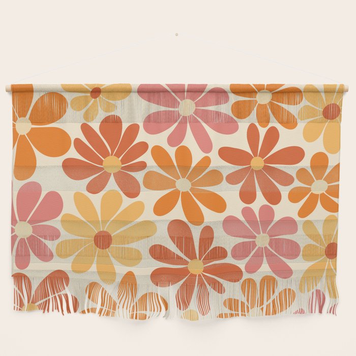 Retro Orange, Yellow & Pink Flower Pattern Wall Hanging Gallery Image 1