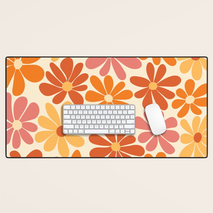 Retro Orange, Yellow & Pink Flower Pattern Desk Mat Gallery Image 1