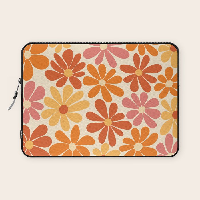 Retro Orange, Yellow & Pink Flower Pattern Laptop Sleeve Gallery Image 1