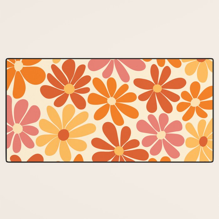 Retro Orange, Yellow & Pink Flower Pattern Desk Mat Gallery Image 3