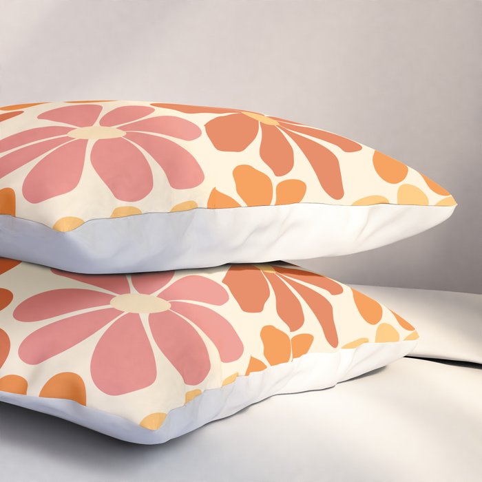 Retro Orange, Yellow & Pink Flower Pattern Pillow Sham Gallery Image 3