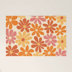 Retro Orange, Yellow & Pink Flower Pattern Welcome Mat Gallery Image 1