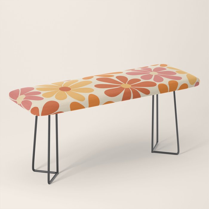 Retro Orange, Yellow & Pink Flower Pattern Bench Gallery Image 1