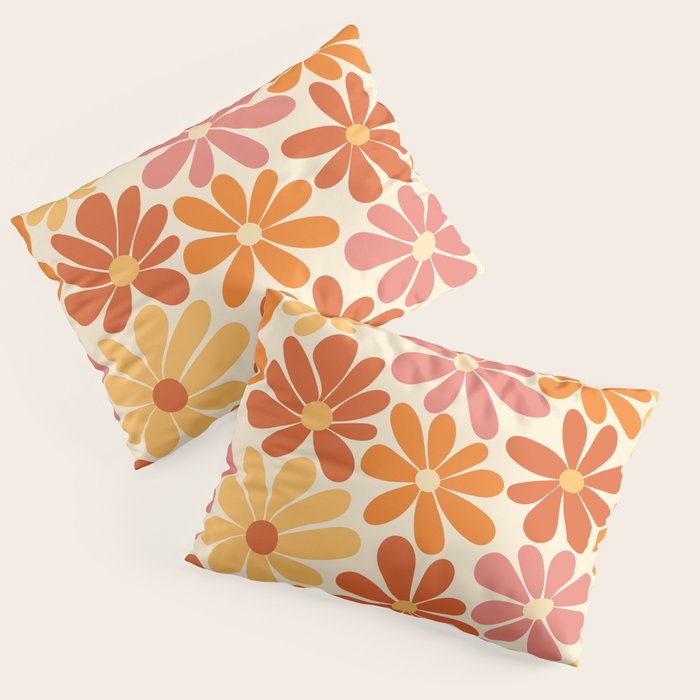 Retro Orange, Yellow & Pink Flower Pattern Pillow Sham Gallery Image 1