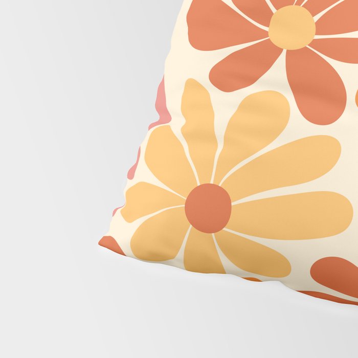 Retro Orange, Yellow & Pink Flower Pattern Pillow Sham Gallery Image 4