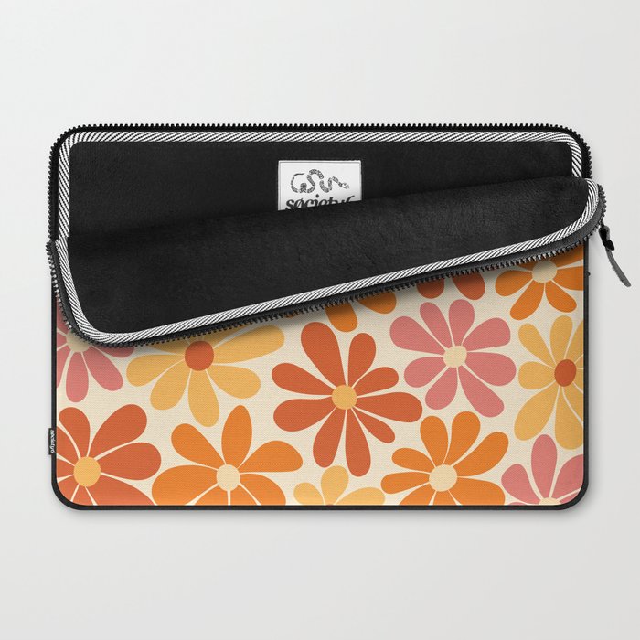 Retro Orange, Yellow & Pink Flower Pattern Laptop Sleeve Gallery Image 2