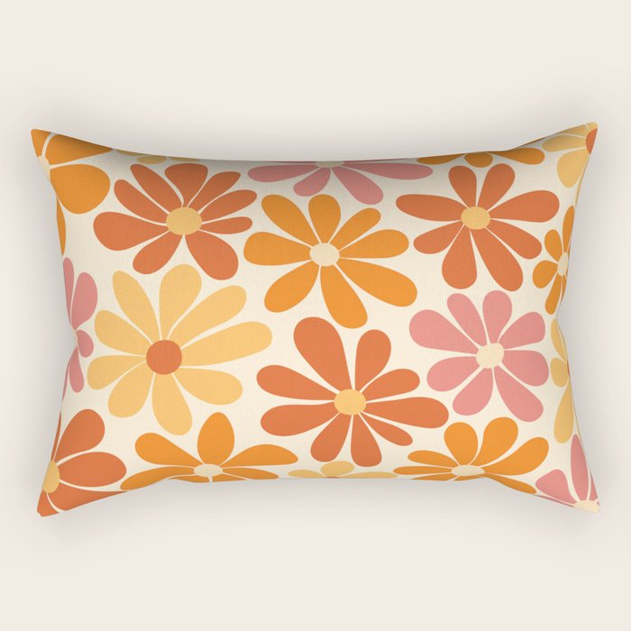 Retro Orange, Yellow & Pink Flower Pattern Rectangular Pillow Gallery Image 2