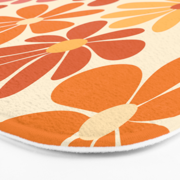 Retro Orange, Yellow & Pink Flower Pattern Bath Mat Gallery Image 3