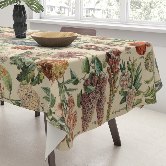 French Vintage Flowers Chart Adolphe Millot Fleurs Larousse Pour Tous Funky Cozy Boho Maximalist Tablecloth Gallery Image 3