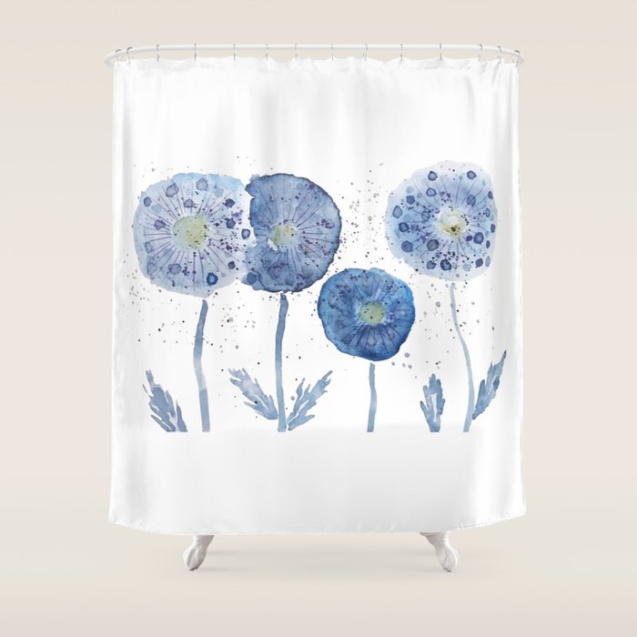 4 indigo abstract dandelion 2 Shower Curtain Gallery Image 1