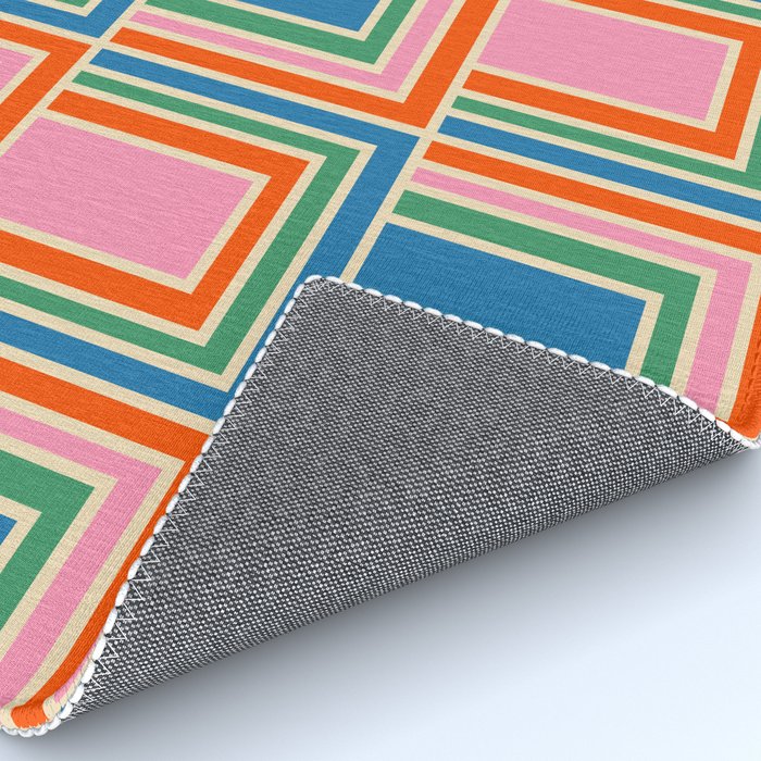 Colorful Retro Geometric Portes Pattern II Blue Orange Pink Green Rug Gallery Image 4