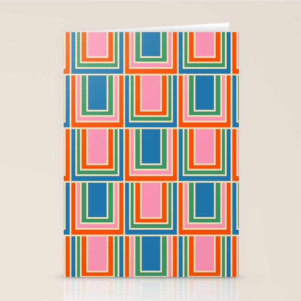 Colorful Retro Geometric Portes Pattern II Blue Orange Pink Green Stationery Card Gallery Image 1