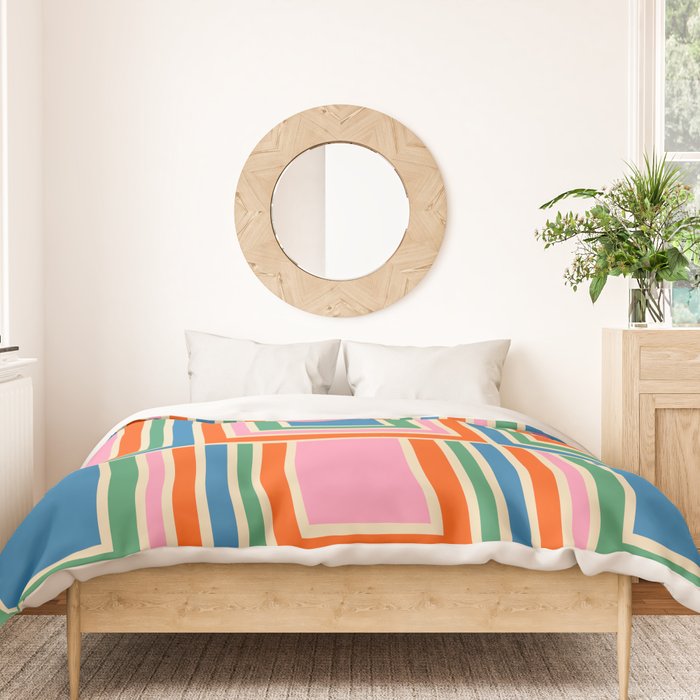 Colorful Retro Geometric Portes Pattern II Blue Orange Pink Green Duvet Cover Gallery Image 3