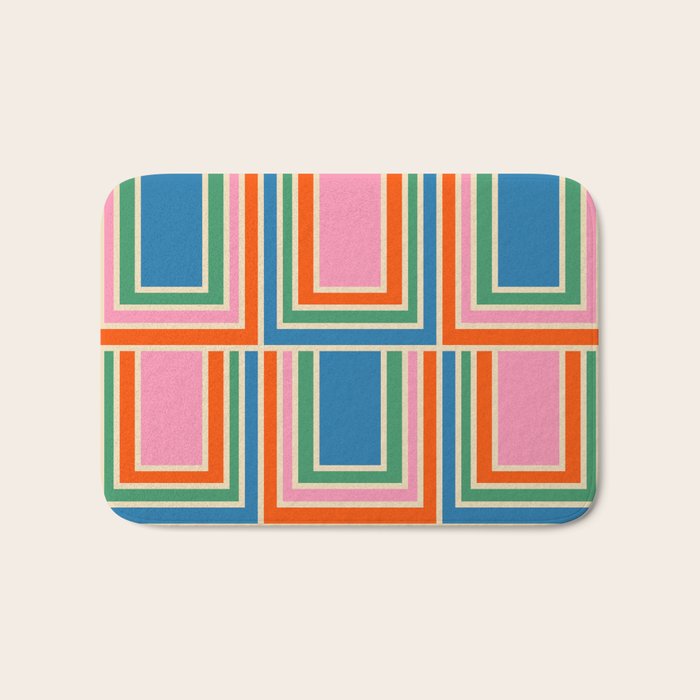 Colorful Retro Geometric Portes Pattern II Blue Orange Pink Green Bath Mat Gallery Image 1