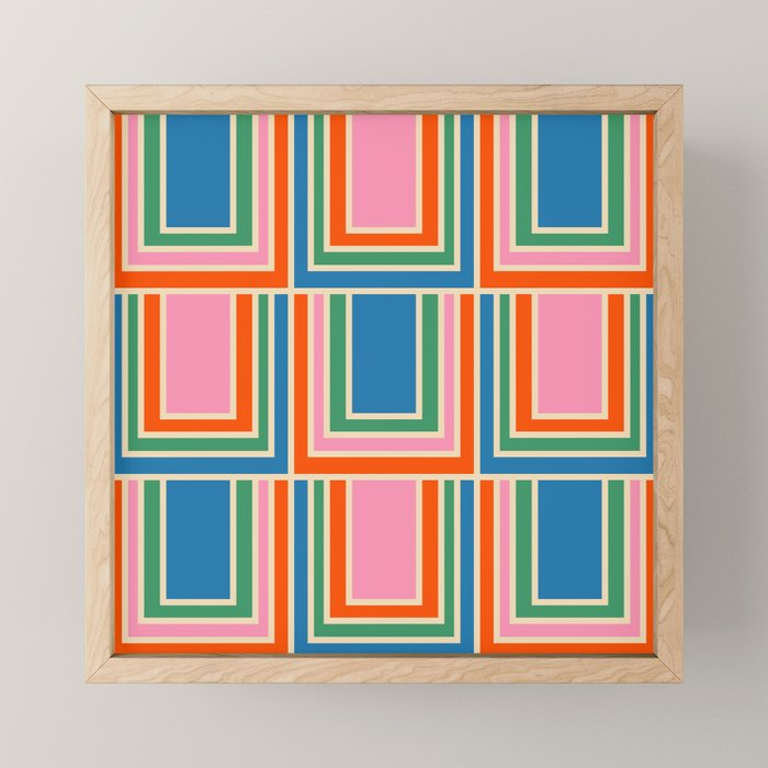 Colorful Retro Geometric Portes Pattern II Blue Orange Pink Green Mini Art Print Gallery Image 1