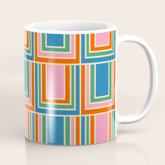 Colorful Retro Geometric Portes Pattern II Blue Orange Pink Green Coffee Mug Gallery Image 1