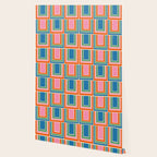 Colorful Retro Geometric Portes Pattern II Blue Orange Pink Green Wallpaper Gallery Image 2