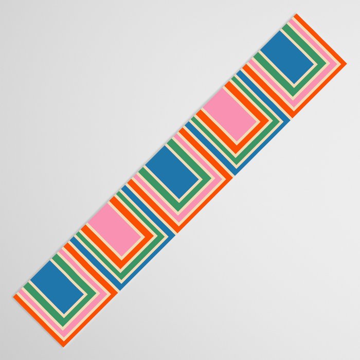 Colorful Retro Geometric Portes Pattern II Blue Orange Pink Green Table Runner Gallery Image 3