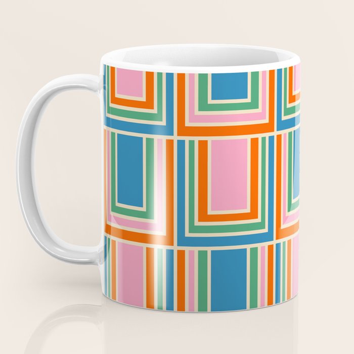 Colorful Retro Geometric Portes Pattern II Blue Orange Pink Green Coffee Mug Gallery Image 3