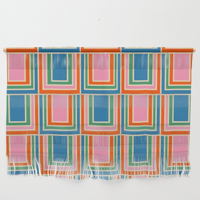 Colorful Retro Geometric Portes Pattern II Blue Orange Pink Green Wall Hanging Gallery Image 1