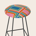 Colorful Retro Geometric Portes Pattern II Blue Orange Pink Green Stool Gallery Image 2