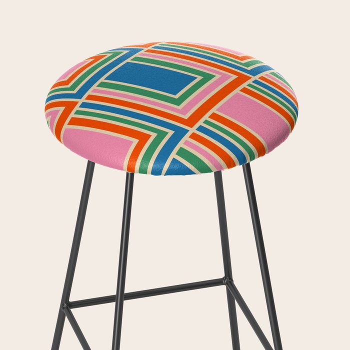 Colorful Retro Geometric Portes Pattern II Blue Orange Pink Green Stool Gallery Image 2