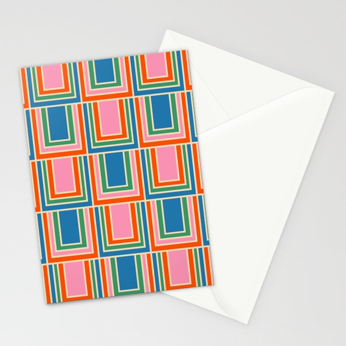Colorful Retro Geometric Portes Pattern II Blue Orange Pink Green Stationery Card Gallery Image 2