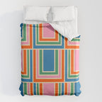 Colorful Retro Geometric Portes Pattern II Blue Orange Pink Green Duvet Cover Gallery Image 6