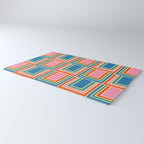 Colorful Retro Geometric Portes Pattern II Blue Orange Pink Green Rug Gallery Image 3