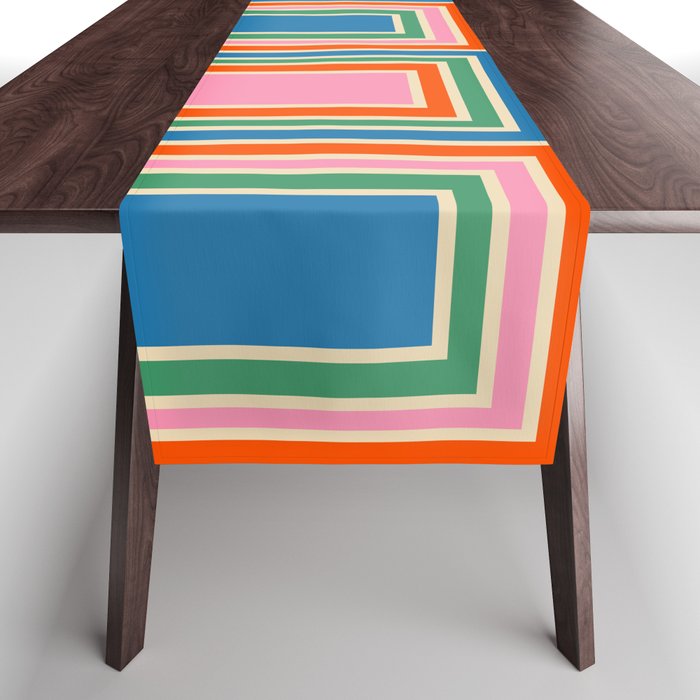 Colorful Retro Geometric Portes Pattern II Blue Orange Pink Green Table Runner Gallery Image 1