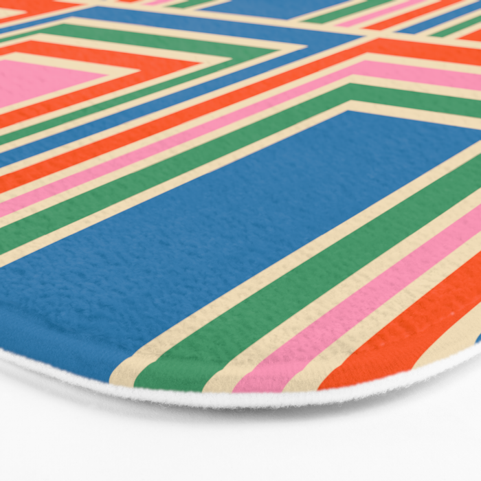 Colorful Retro Geometric Portes Pattern II Blue Orange Pink Green Bath Mat Gallery Image 3