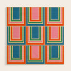 Colorful Retro Geometric Portes Pattern II Blue Orange Pink Green Wood Wall Art Gallery Image 1