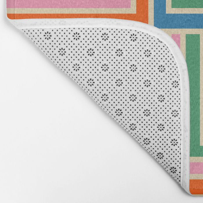 Colorful Retro Geometric Portes Pattern II Blue Orange Pink Green Bath Mat Gallery Image 2