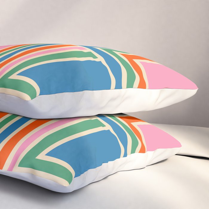 Colorful Retro Geometric Portes Pattern II Blue Orange Pink Green Pillow Sham Gallery Image 3
