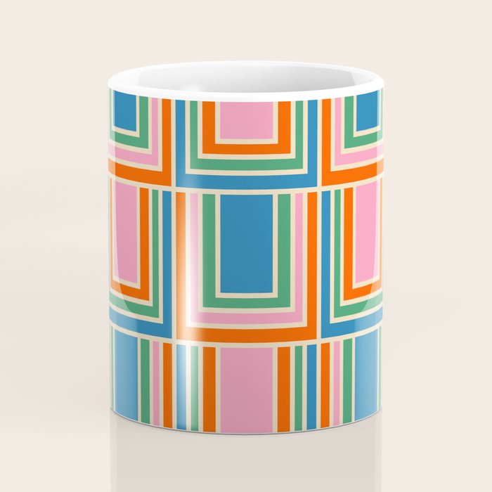 Colorful Retro Geometric Portes Pattern II Blue Orange Pink Green Coffee Mug Gallery Image 4