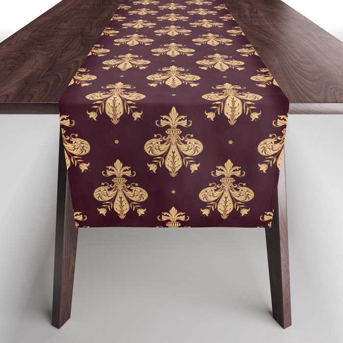 Fleur De Lis In Royal Burgundy and Gold Table Runner Gallery Image 1