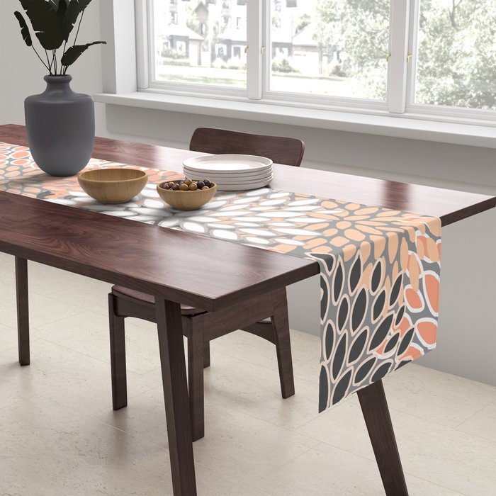 Flowers Abstract Print, Coral, Peach, Gray Table Runner Gallery Image 2