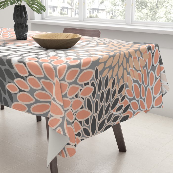 Flowers Abstract Print, Coral, Peach, Gray Tablecloth Gallery Image 3