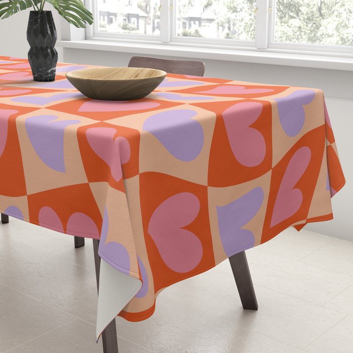 Retro red love heart checkered pattern Tablecloth Gallery Image 3