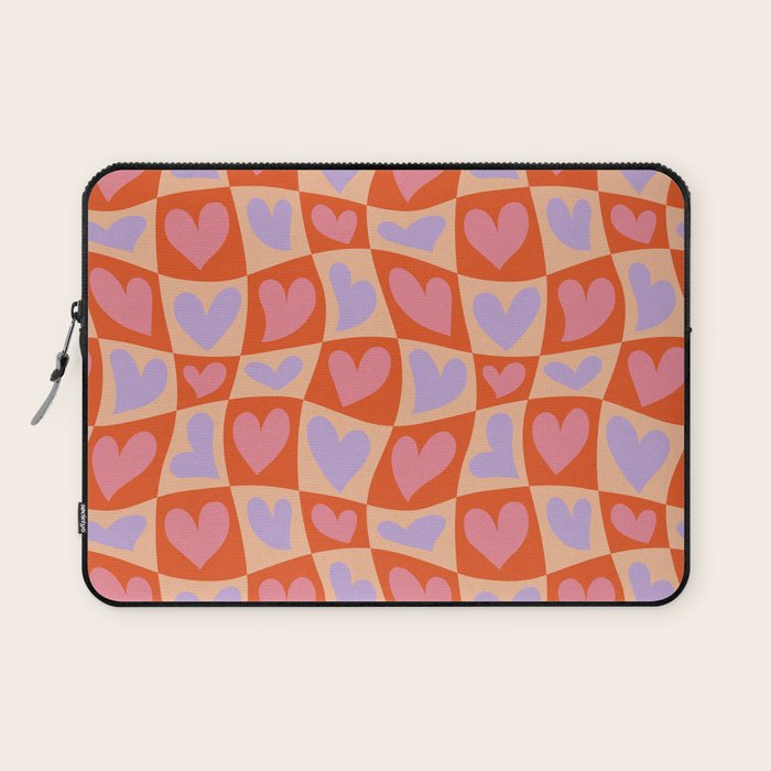 Retro red love heart checkered pattern Laptop Sleeve Gallery Image 1