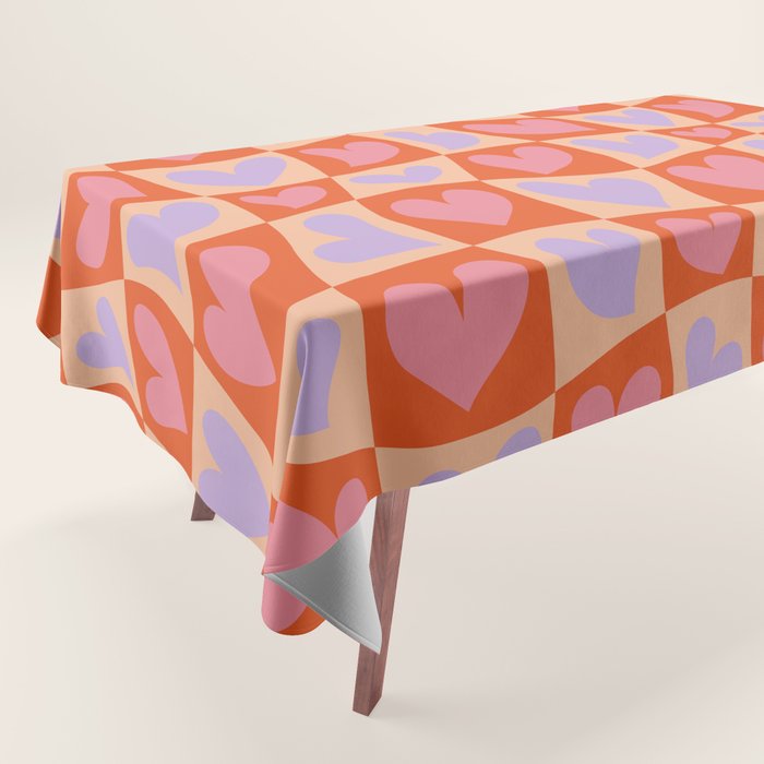 Retro red love heart checkered pattern Tablecloth Gallery Image 1
