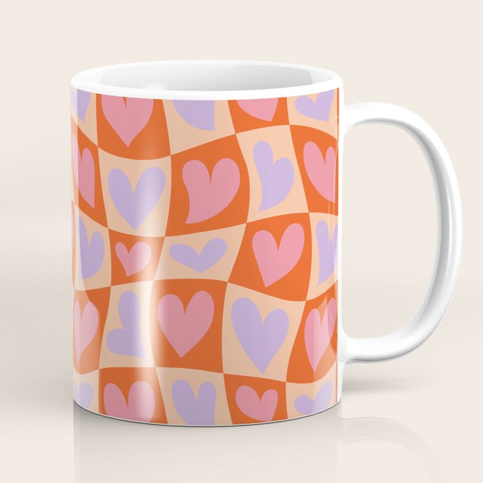Retro red love heart checkered pattern Coffee Mug Gallery Image 1