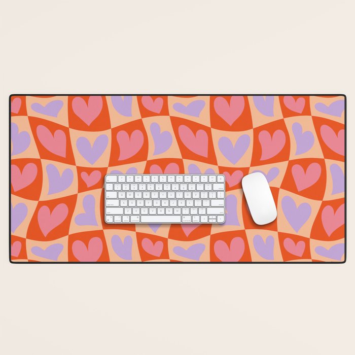 Retro red love heart checkered pattern Desk Mat Gallery Image 1