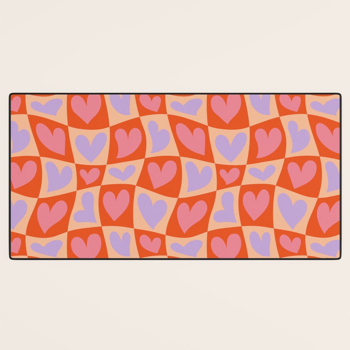 Retro red love heart checkered pattern Desk Mat Gallery Image 3