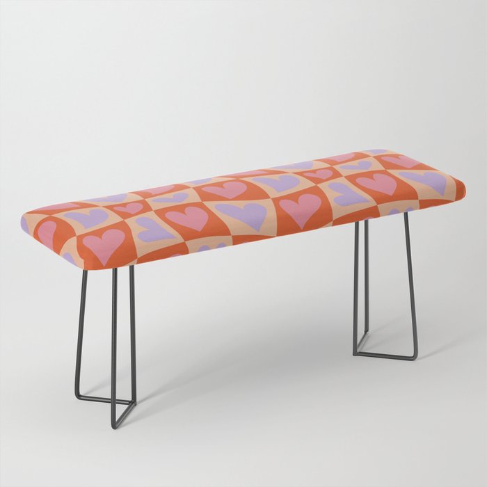 Retro red love heart checkered pattern Bench Gallery Image 1
