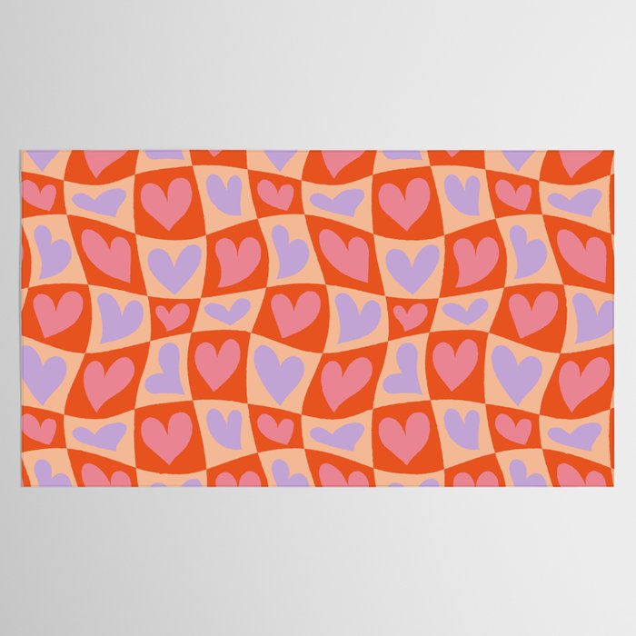 Retro red love heart checkered pattern Tablecloth Gallery Image 2