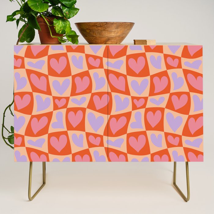 Retro red love heart checkered pattern Credenza Gallery Image 1