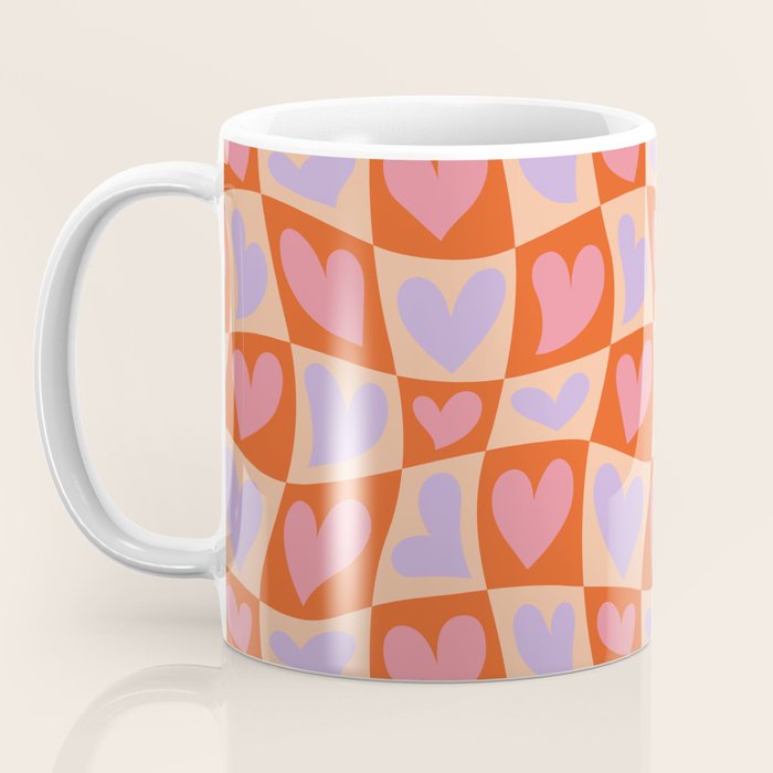 Retro red love heart checkered pattern Coffee Mug Gallery Image 3