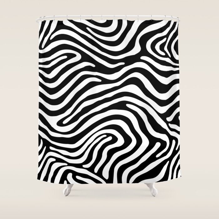 Abstract black and white stripe line pattern Shower Curtain Gallery Image 1